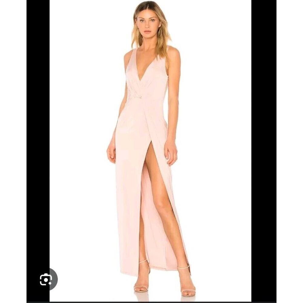 NBD Dress Womens Small Maxi Slit Pale Light Jersey Plunge Buttercup Asymmetric
